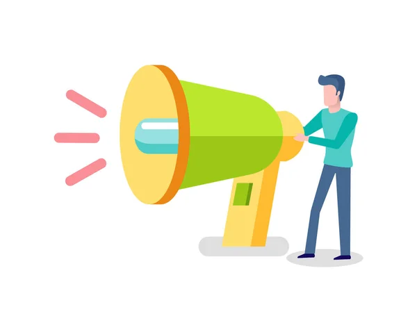 Man Holding Loudspeaker, Male and Megaphone Vector