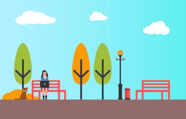 Sonbahar insanlar düz stil. Kadın serbest meslek