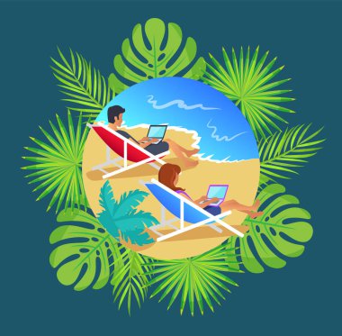 Beach, insanlar bekleme odasında çalışan serbest meslek