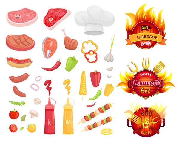 Barbecue barbecue partito icone impostare vettoriale illustrazione — Vettoriale Stock