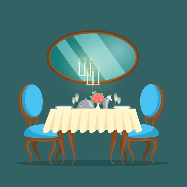 Роскошный интерьер ресторана с зеркалом и свечами — стоковый вектор