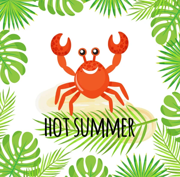 Horké léto, roztomilé krab mává dráp exotické dovolené — Stockový vektor