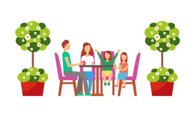 İnsanlar Cafe izole restoranında yemek aile