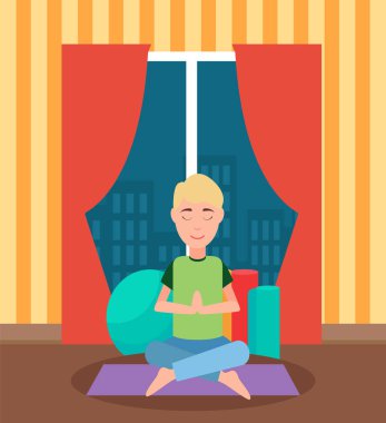 Adam oturma Mat vektör Cross-Legged meditasyon