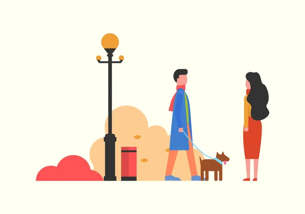Люди, що ходьба собаки в Осінній Парк з кущів — стоковий вектор