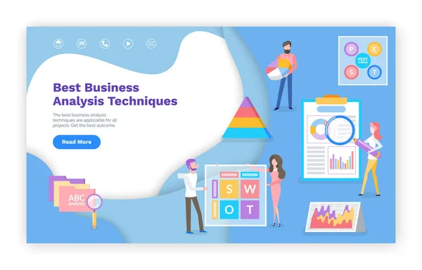 Técnicas de análisis de negocios en línea Páginas Web — Archivo Imágenes Vectoriales