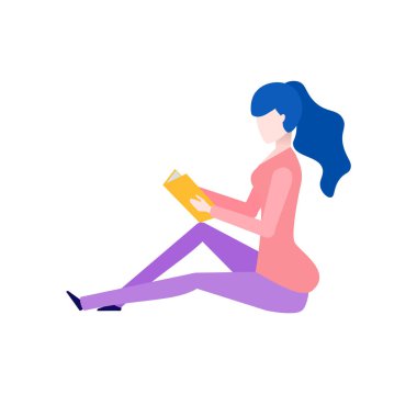 Kitap okuyan öğrenci oturan kadın ve okuma