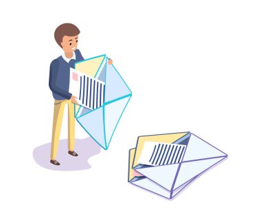 Mektup, zarf vektör gazetelerde tutan adam