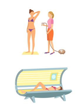 Spa Salon Solaryum bronzlaşma yordamı simge vektör
