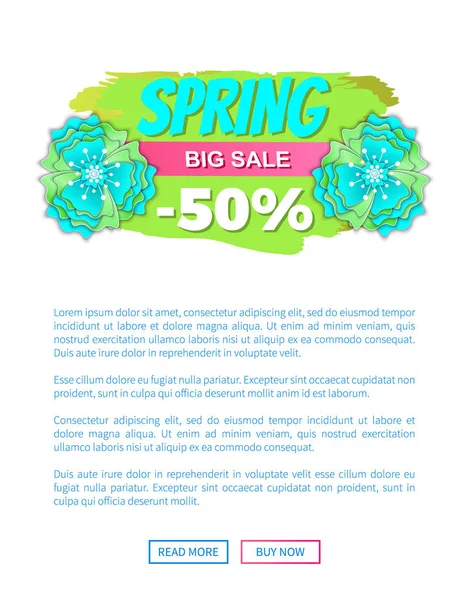Venta grande de primavera, póster web promocional con etiqueta de información — Vector de stock