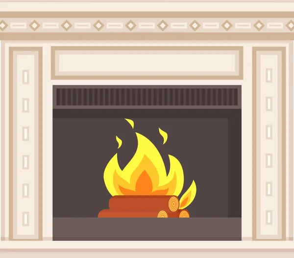 Lareira Closeup queima registros dentro do fogão — Vetor de Stock