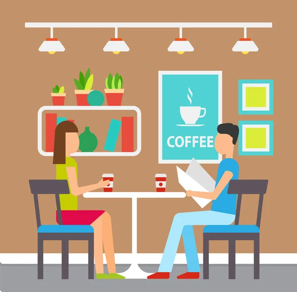Kaffeehaus-Besucher, Paar beim Kaffee drinnen — Stockvektor