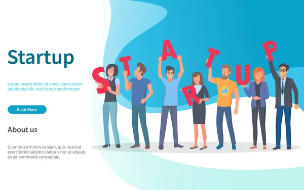 Startup People Holding Letters, Sitio web con texto — Vector de stock