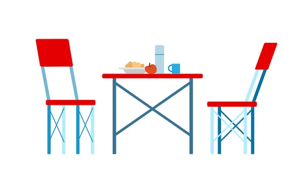 Lugar de picnic, sillas rojas y vectores de mesa servidos — Archivo Imágenes Vectoriales