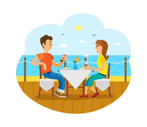 Çift sahip Kahvaltı veya deniz kenarında güvertede Öğle Yemeği — Stok Vektör