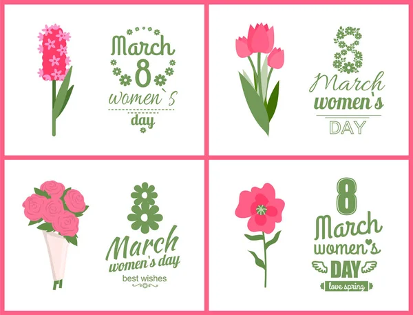 Rosa Blumen auf Grußkarte, Blumenstrauß-Vektor — Stockvektor