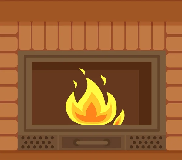 Chimenea con marco metálico, Construcción de ladrillo — Vector de stock