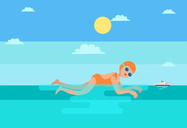 Brustschwimmen Wassersport Frau Vektor Illustration — Stockvektor