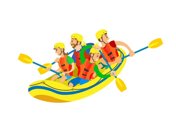 Activité extrême de kayak, Les gens dans le vecteur de bateau — Image vectorielle