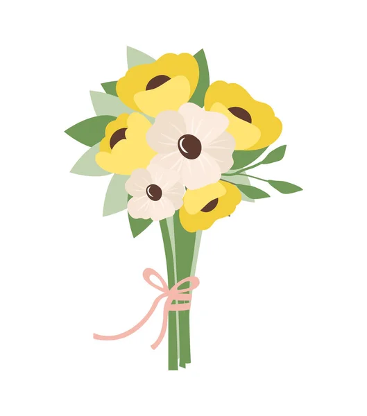 Buquê de flores brancas e amarelas amarradas juntas — Vetor de Stock