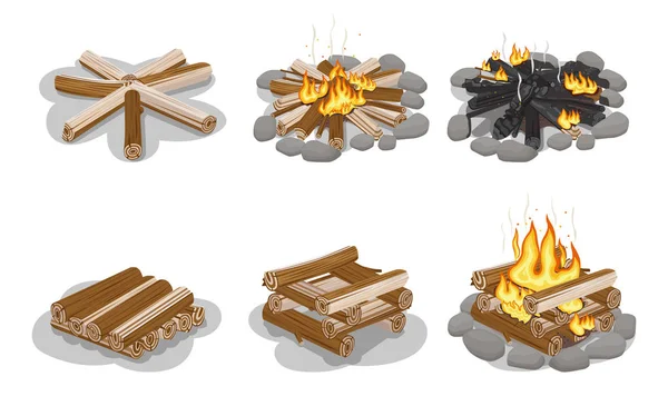 Zebrane drewno opałowe kolekcji na dokonywanie ognisko — Wektor stockowy