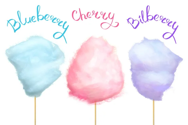 Berry-smaksatt sockervadd på Stick Illustration — Stock vektor
