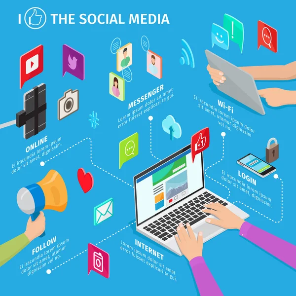 Szociális média a Modern mobil eszközök illusztráció — Stock Vector