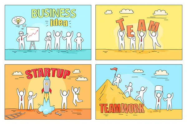 Üzleti ötlet és a csapatmunka, a Startup illusztráció — Stock Vector