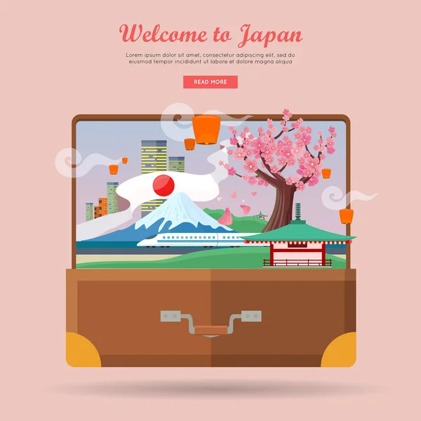 Bienvenido a Japón, Cartel de viaje — Vector de stock