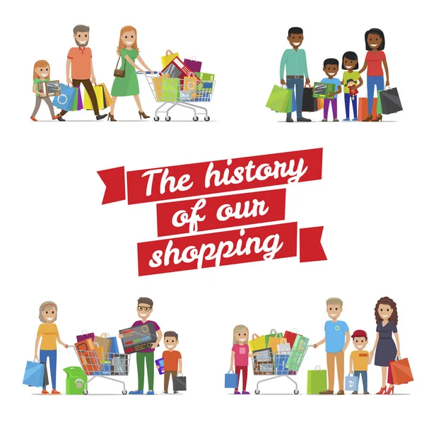 A História do nosso Cartaz de Vetor de Compras Familiares —  Vetores de Stock