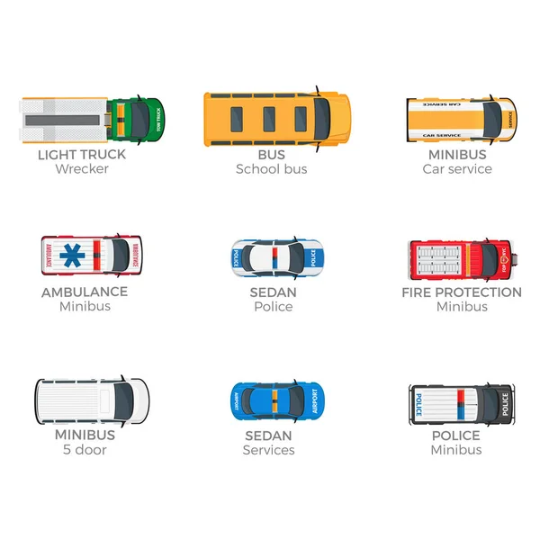 Emergency Vehicles Top View Vector Icons Set — Stock Vector