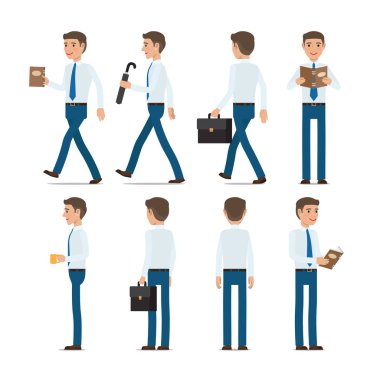 El çantası ve kitap ile işadamı karakter