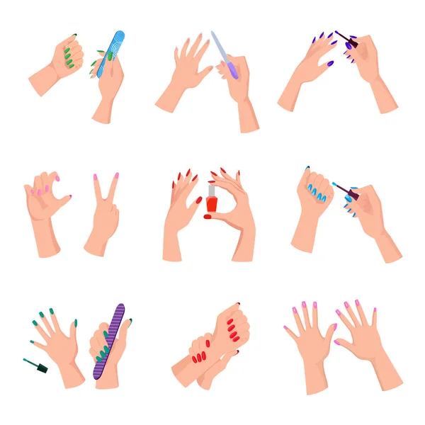 Manicured kobiety paznokcie izolowane ilustracje zestaw — Wektor stockowy