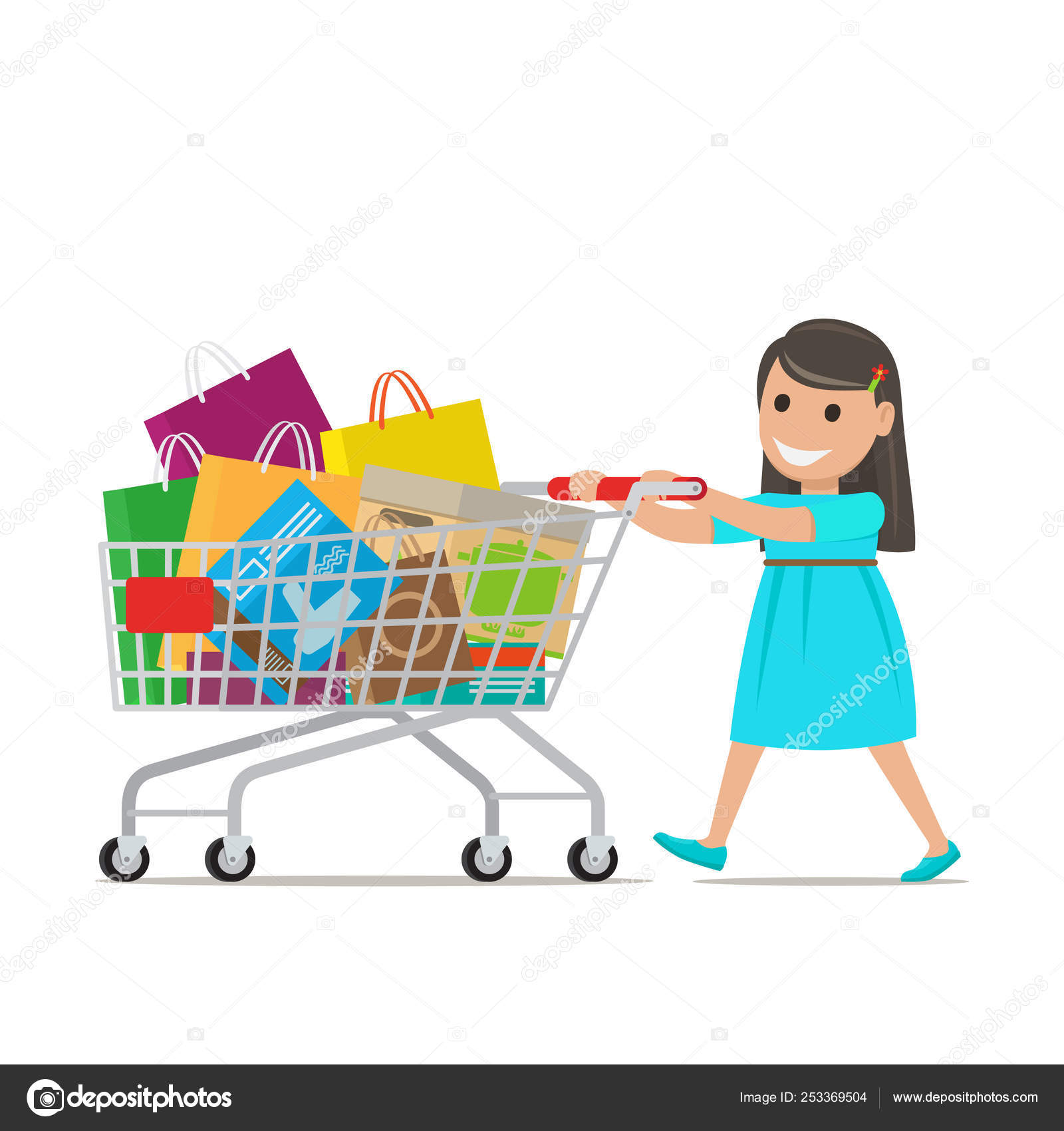 Ni a con carrito de compras hace compras Vector de stock por
