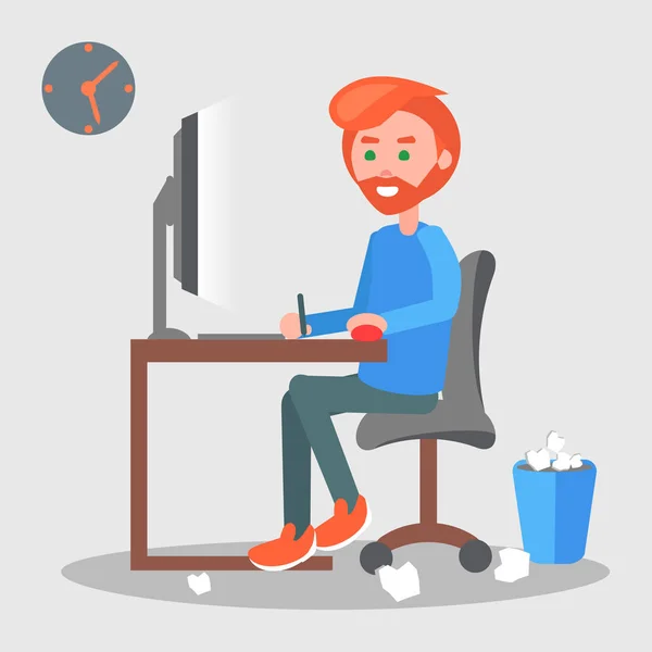 Freelancer no Workplace Flat Vector — Vetor de Stock