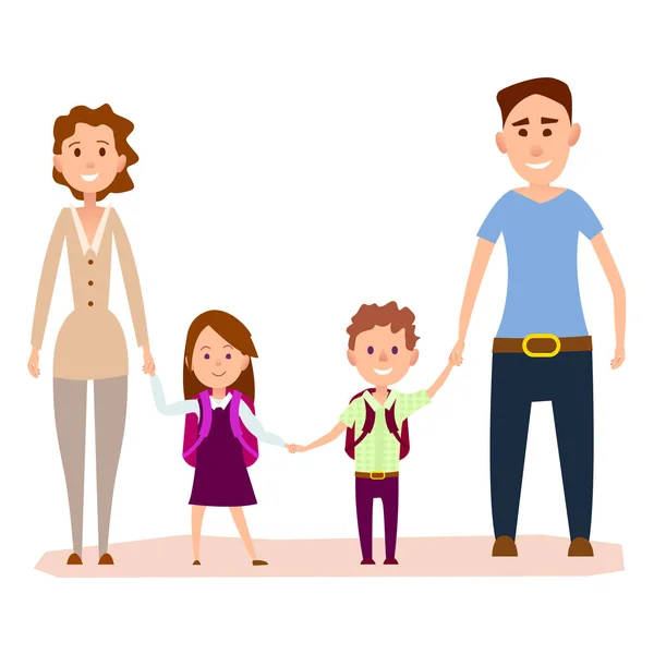 Famiglia felice del fumetto con illustrazione dei bambini piccoli — Vettoriale Stock