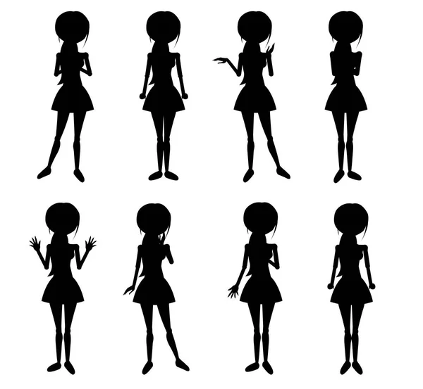 Conjunto de mujeres delgadas personajes Vector siluetas — Archivo Imágenes Vectoriales