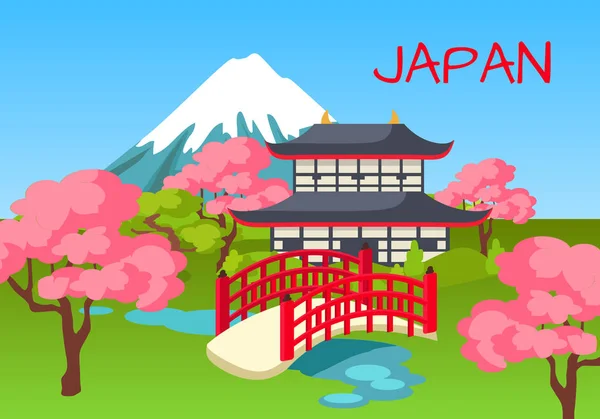 Japón Concepto turístico con símbolos nacionales — Vector de stock