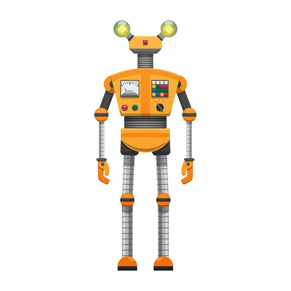Orange Robot with Big Artificial Eyes Isolated on White — Stock Vector