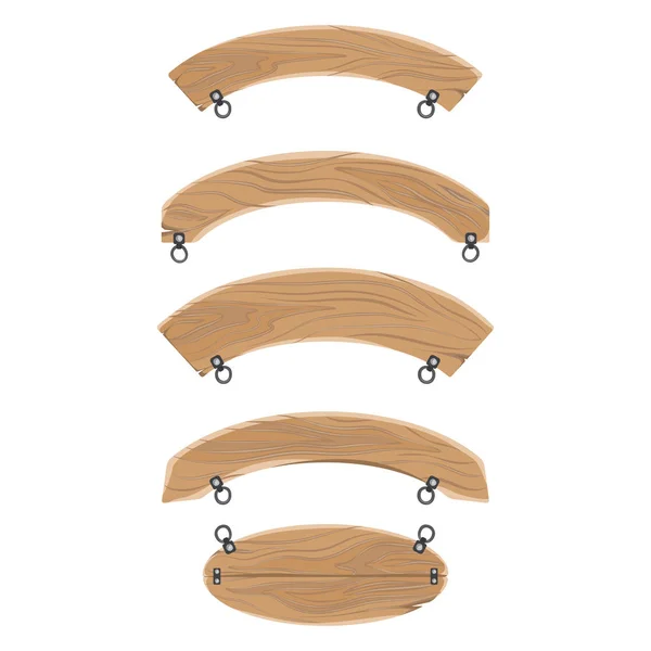 Colección de tableros de madera colgando del cartel de las cadenas — Vector de stock