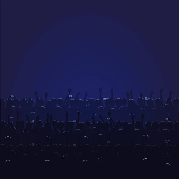 Grote concertzaal met blauw licht vol met mensen — Stockvector