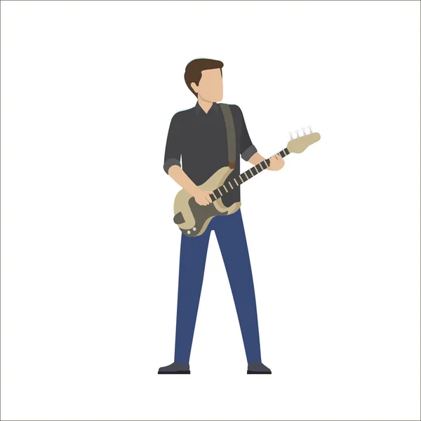 (Inggris) Man Plays in Musical Group on Bass Guitar, Vector - Stok Vektor