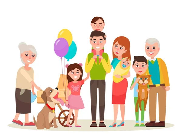 Happy Extended Family Photo Cartoon Illustration