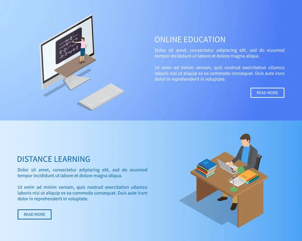オンライン教育との距離学習情報ページ — ストックベクタ