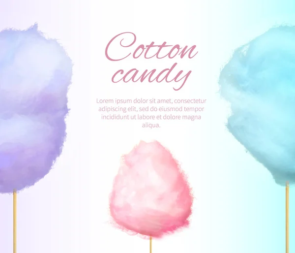 Cotton Candy Banner with Sweet Floss Spun Sugar — Stock Vector