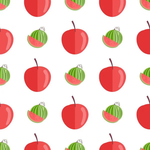Patrón sin costuras con manzanas rojas y sandías — Vector de stock