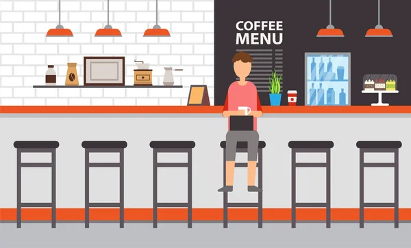 Cafetería o Bar Interior, mostrador y taburete — Vector de stock