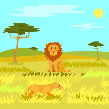 Savannah, aslan vector yaban hayatı tehlikeli hayvan