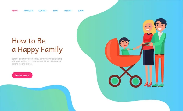 Come essere felice famiglia Info sito web con le persone — Vettoriale Stock