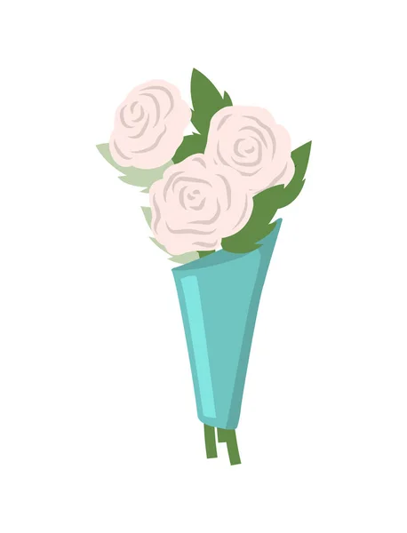 Composition des Roses Blanches en Fleurs d'Emballage Bleues — Image vectorielle
